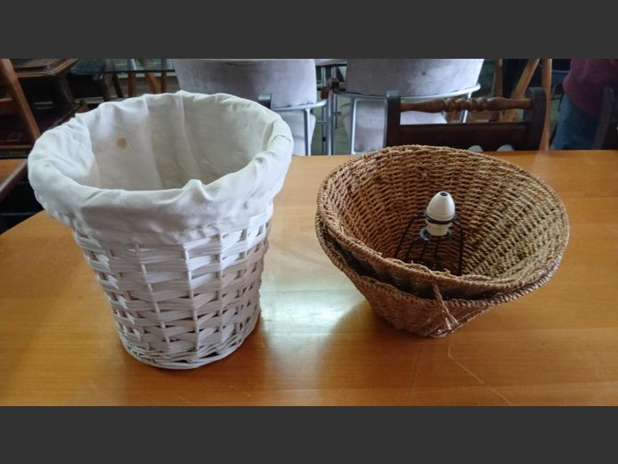 Pair of lampshades and dustbin