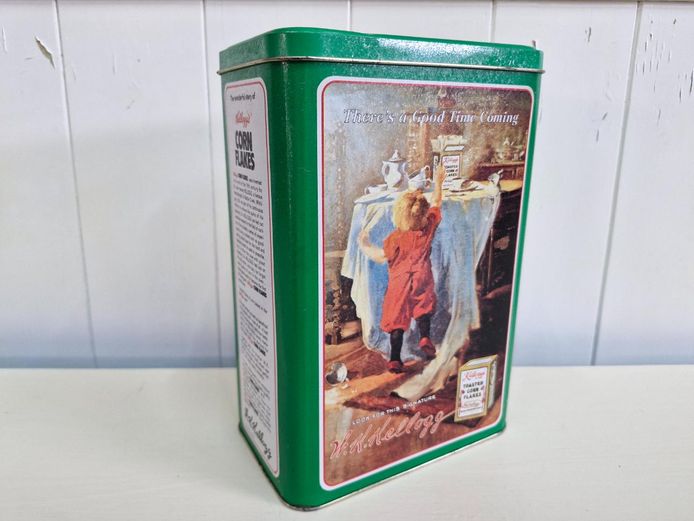 Kellogg's Corn Flakes Tin - Nostalgic "Good Time Coming" Graphic