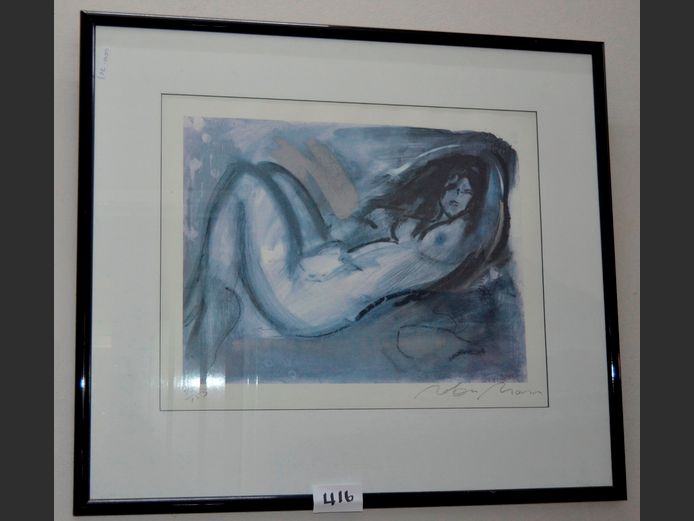 FRAMED NUDE STUDY PRINT, PENCIL SIGNED ROBIN MANN & NUMBERED 45/155, 50 x 37cm