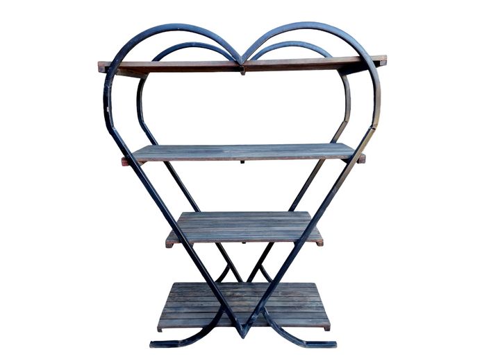Vintage Heart-Shaped Metal & Wood Multi-Tier Stand