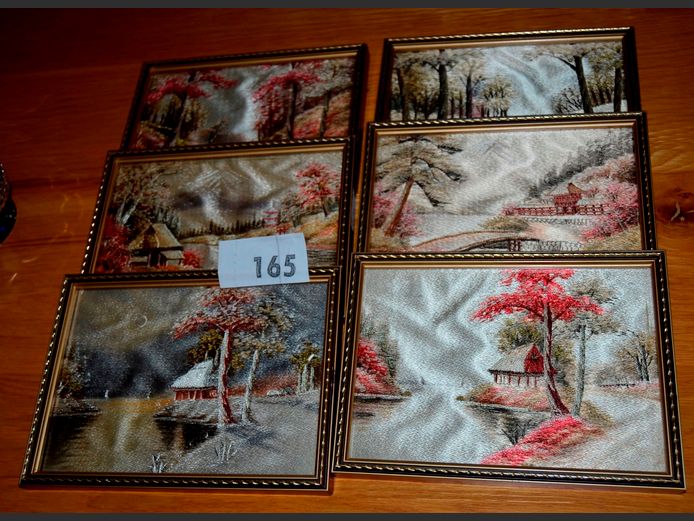 SET OF 6 SILK NEEDLEPOINTS, 20 x 14cm