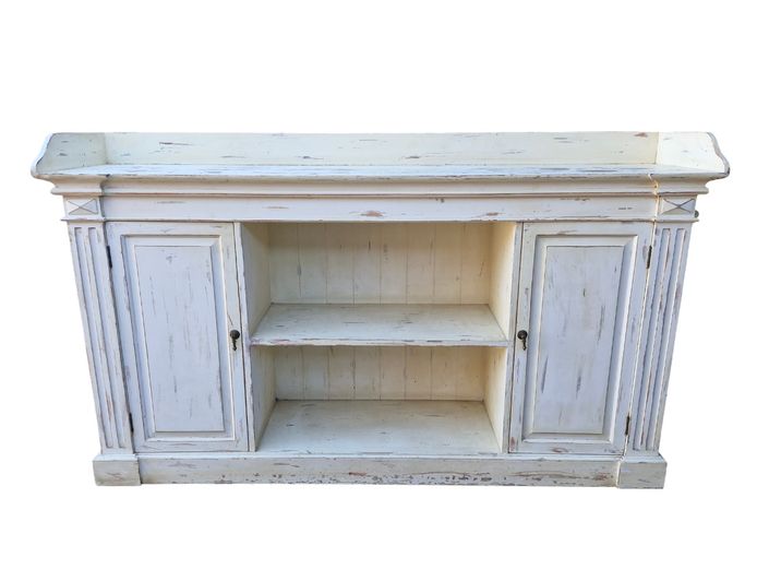 Large Distressed White Wooden Sideboard / Server