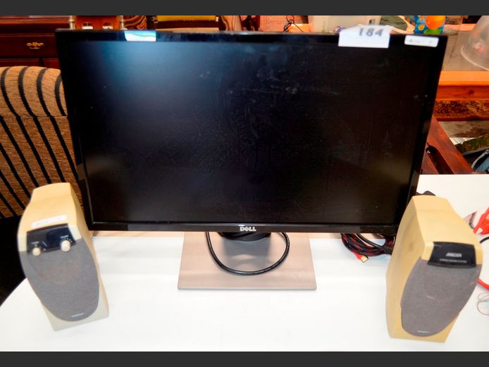 DELL 24" L.E.D. MONITOR & PAIR COMPUTER SPEAKERS [Switch on, untested further]
