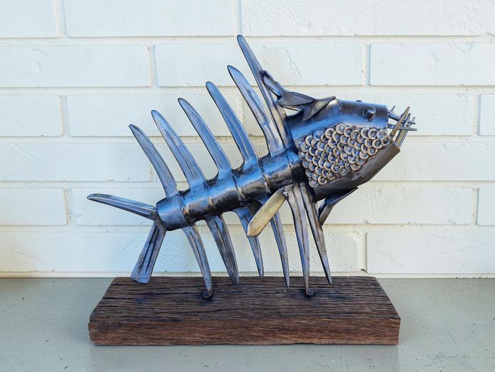 Industrial Welded Metal Fish Sculpture by W. Nelman