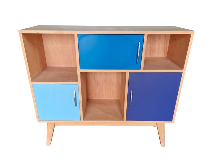 Mid-Century Style Asymmetrical Multi-Color Sideboard