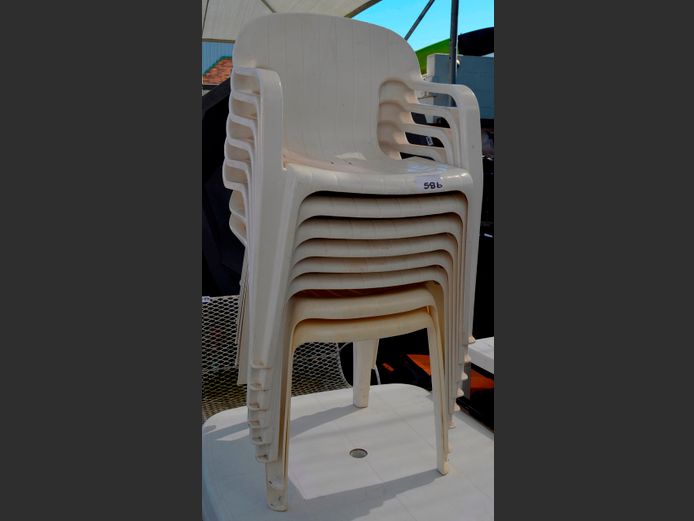 SET OF 8 WHITE PLASTIC PATIO CHAIRS