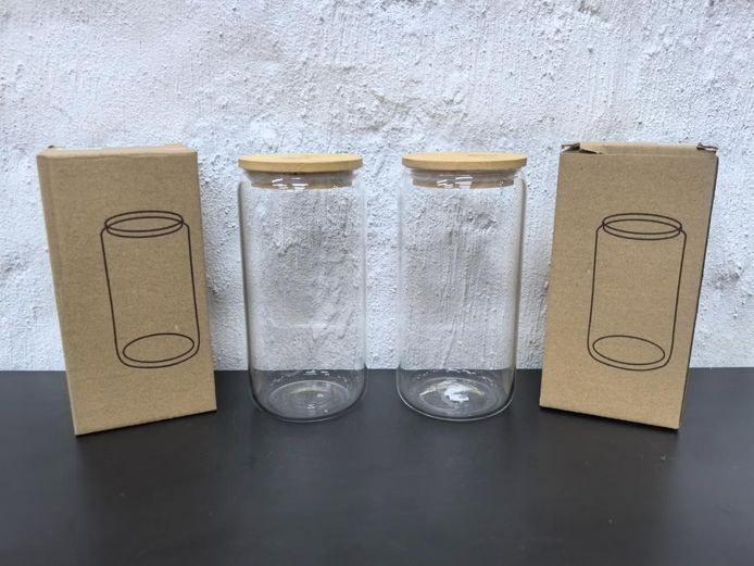 Pair of Clear Glass Tumblers with Bamboo Lids & Straw Inserts (350ml)