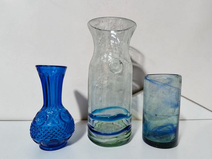 Trio of Vintage and Hand-Blown Blue Glassware