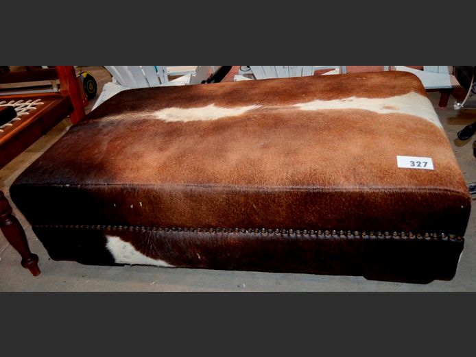 NGUNI HIDE UPHOLSTERED OTTOMAN, 110 x 65 x 38cm
