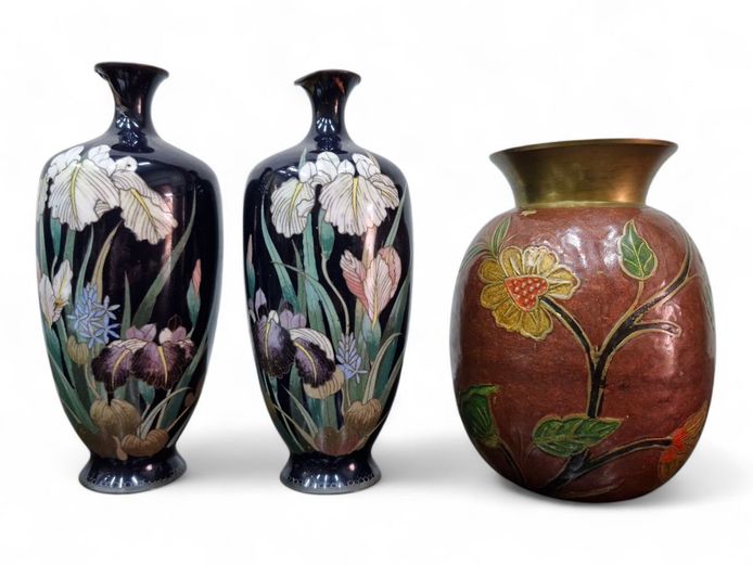 Meiji Period Japanese Cloisonné Enamel Vases