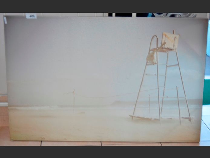 UNFRAMED PHOTOGRAPHIC PRINT ON CANVAS "SHARK SPOTTER'S LADDER", 140 x 90cm