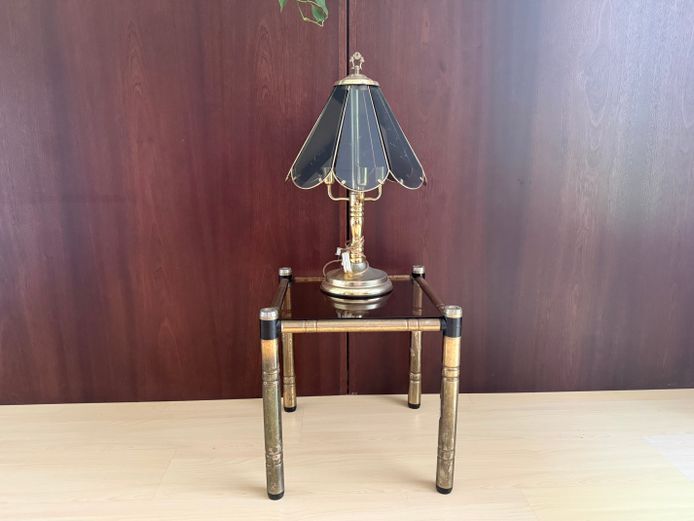 Vintage Smokey Glass Lamp + Table Set 