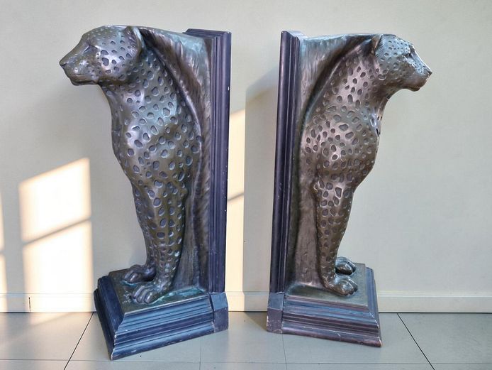 Monumental Willie Botha Cold-Cast Bronze & Resin Leopard Statues (1996)