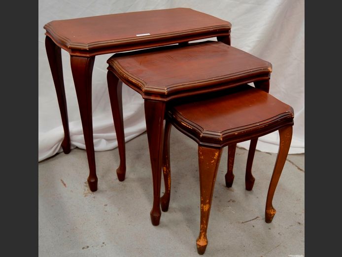 IMBUIA NEST OF 3 TABLES, 62 x 34 x 53cm, 46 x 34 x 48cm & 32 x 27 x 41cm [Scuffed]