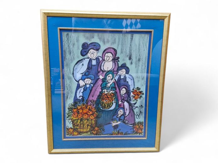 Erna Basson 1998 "Abstract Farm Scene" Framed Art