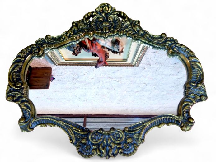 Baroque Heavy Solid Ornate Brass Mirror (6.9kg)