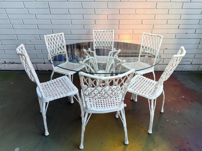 Large Cast Aluminum Faux-Bamboo Patio Dining Set