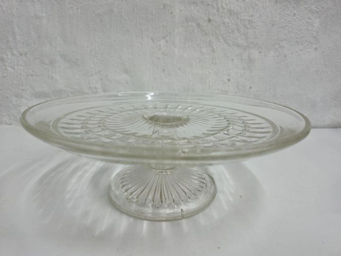 Clear Patterned Pedestal Glass Cake Stand