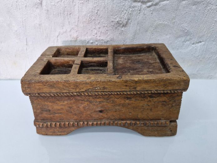 Antique Carved Wooden Betel Nut / Spice Box