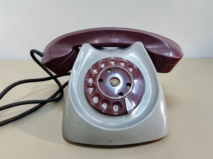 Vintage Grey and Maroon Rotary Dial Telephone