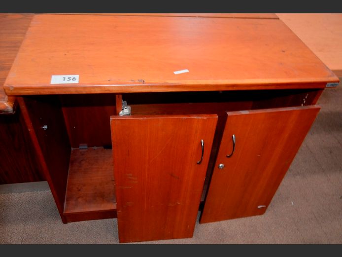 CHERRY FINISH 2-DOOR CREDENZA, 96 x 44 x 80cm [Doors need attaching]