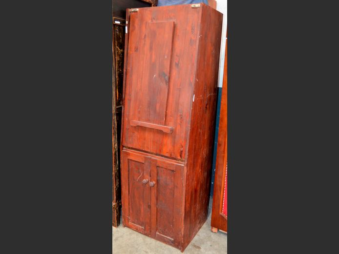 STAINED PINE 3-DOOR LAUNDRY & IRONING CABINET, 61 x 50 x 180cm