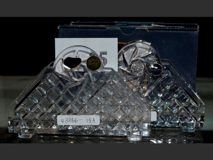 PAIR BOHEMIA CRYSTAL NAPKIN HOLDERS