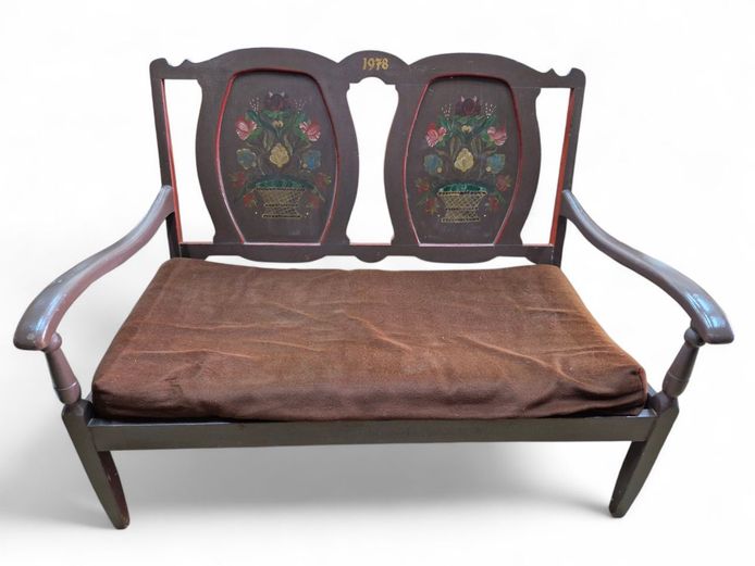 Vintage Folk Art Wooden Settee