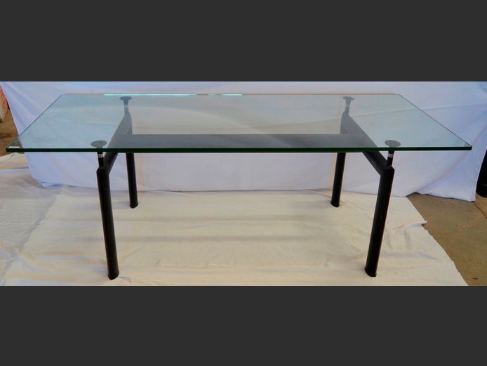 GLASS DINING TABLE ON METAL BASE, 210 x 85 x 74cm