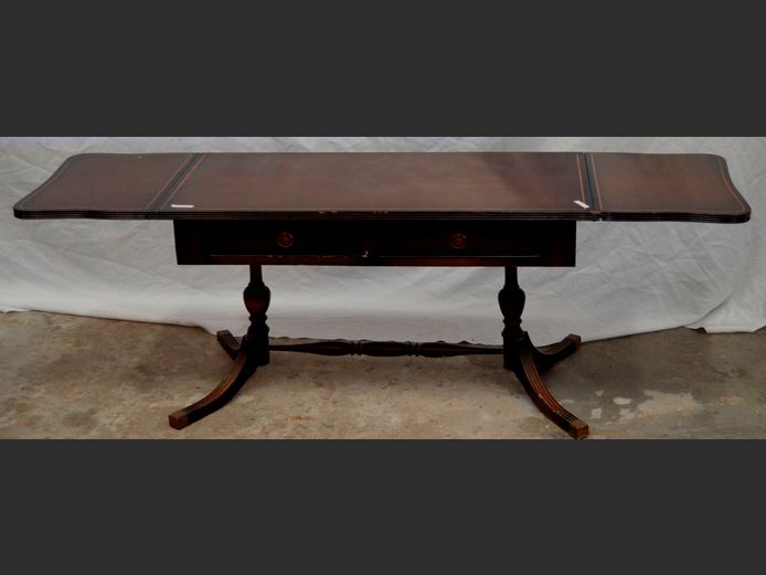 REGENCY STYLE SAPELE MAHOGANY DROPLEAF COFFEE TABLE, 152 x 44 x 50cm