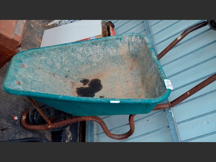 GREEN PLASTIC WHEELBARROW