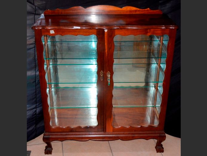 IMBUIA BALL & CLAW 2-DOOR GLASS FRONT DISPLAY CABINET, 107 x 38 x 125cm