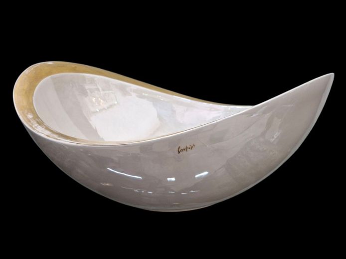 Vintage Italian Pearl White Carpie Ceramic Teardrop Bowl