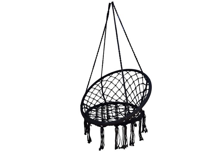 Boho-Chic Black Macramé Hanging Hammock Swing Chair
