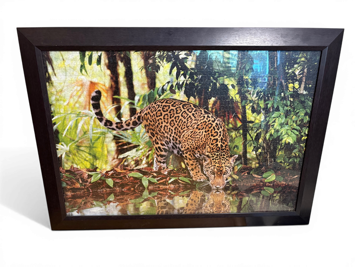 Framed Leopard Wildlife Artwork – Jungle Scene with Reflection