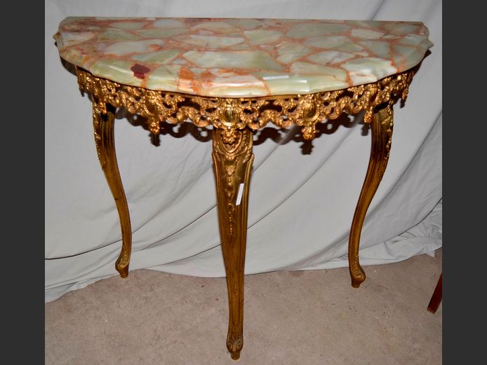 BRASS & ONYX HALF MOON TABLE, 78 x 43 x 77cm