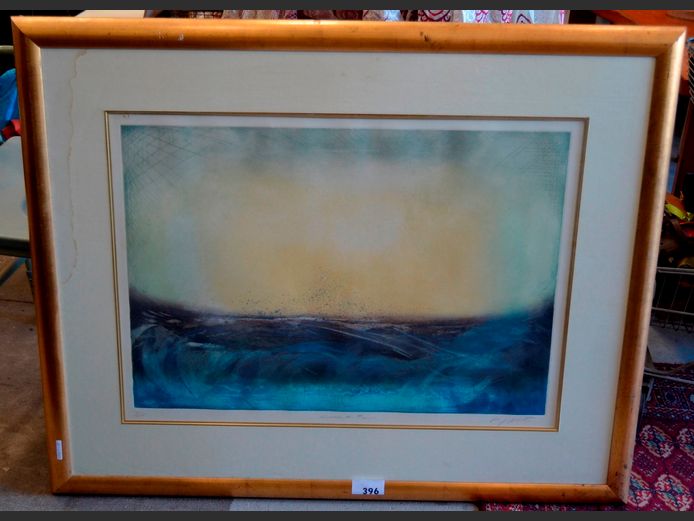 GILT FRAMED & SIGNED PRINT "OPEN SEA", 87 x 60cm