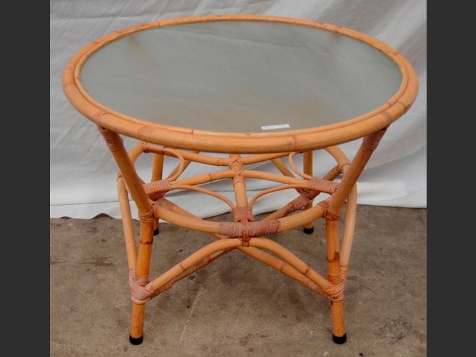 CANE CIRCULAR GLASS TOP SIDE TABLE, 70cm Diameter x 54cm High