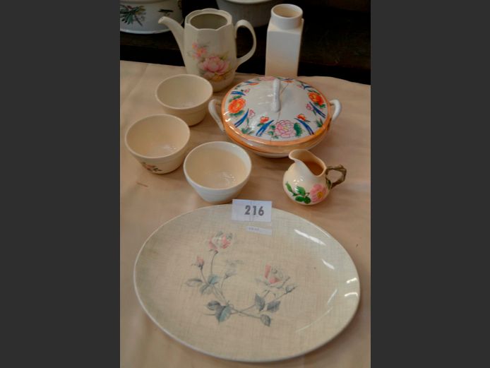 SERVING DISH WITH LID [Lid repaired], BOWLS, TEAPOT [No lid], etc