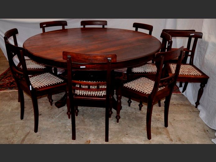 STINKWOOD CIRCULAR DINING TABLE WITH LAZY SUSAN & 10 MATCHING CHAIRS, 170 x 78cm [6,18]