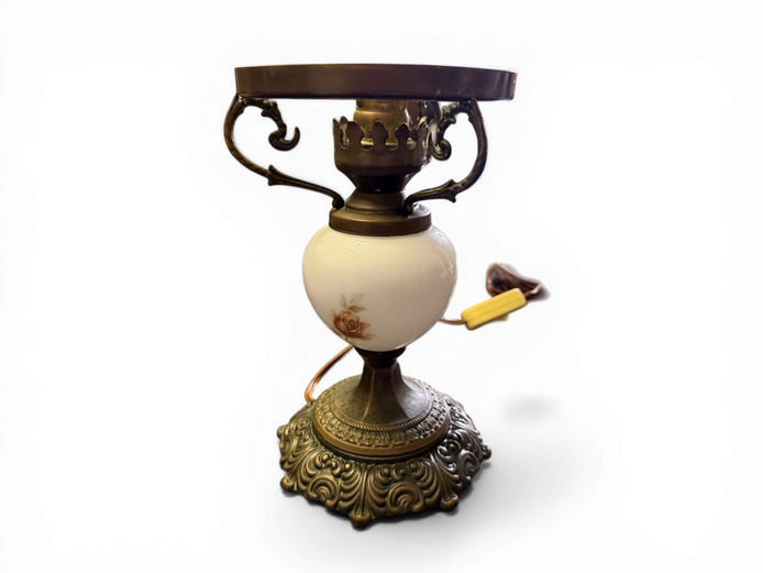 Vintage Ornate Table Lamp with Porcelain Globe