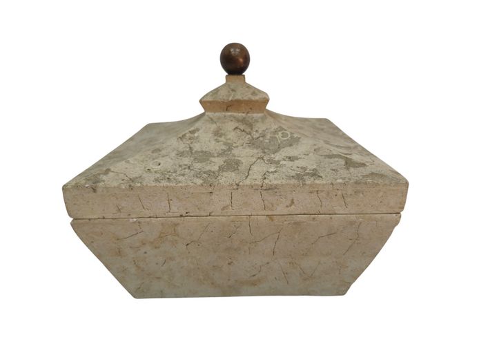 Classical Architectural Faux Stone Keepsake Box with Bronze Finial