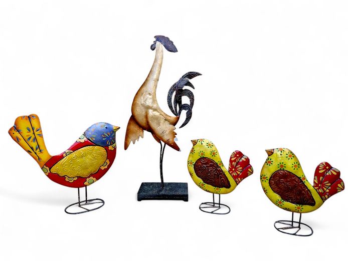 Collection of Decorative Metal Tin Birds and Rooster