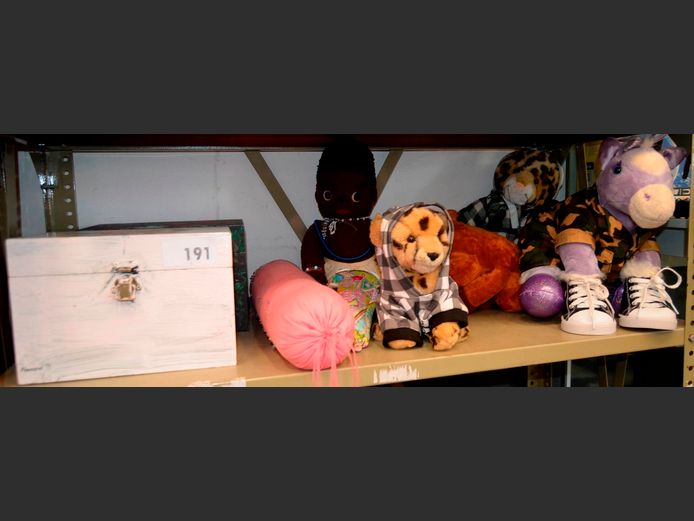 SOFT TOYS, PAINTED STORAGE BOXES, etc