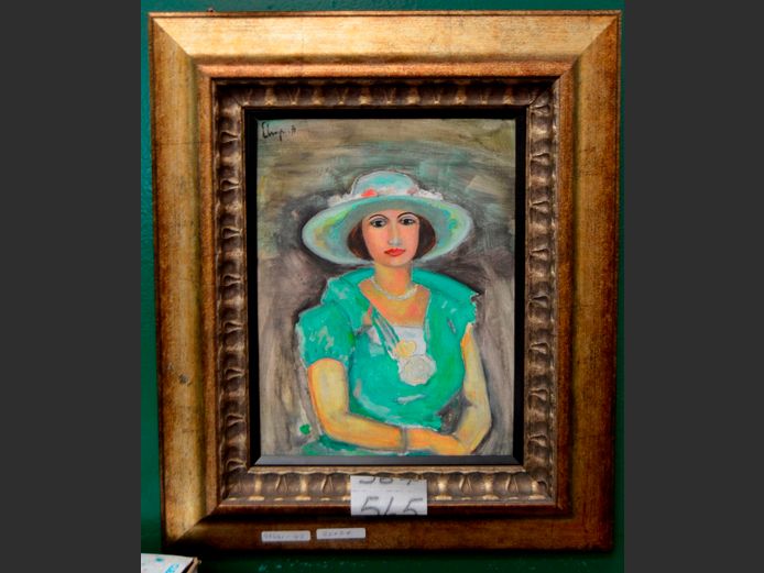 GILT FRAMED MIXED MEDIA ON CANVAS "PORTRAIT OF A LADY", 32 x 24cm