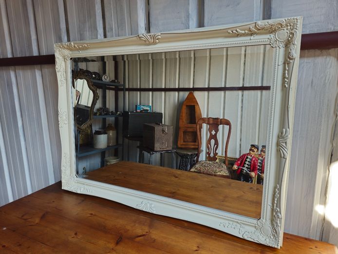 Vintage French White Beveled Mirror