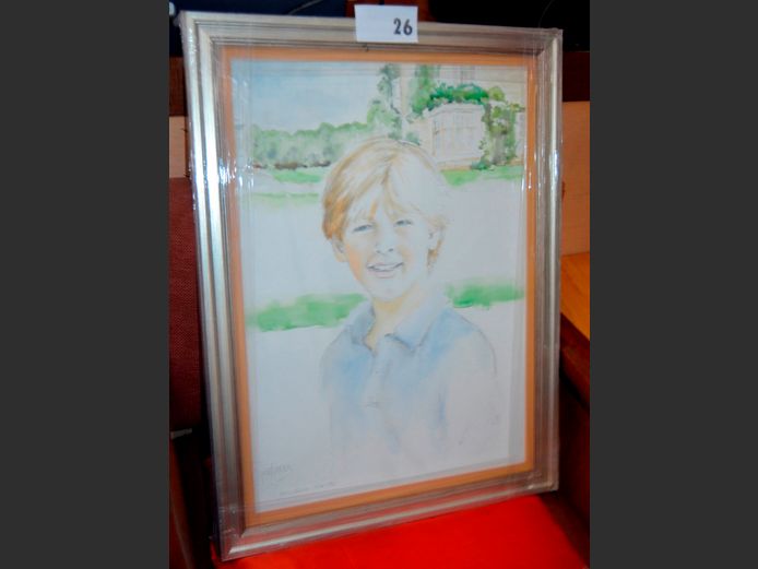SILVER GILT FRAMED WATERCOLOUR "PORTRAIT OF A BOY", 49 x 34.5cm