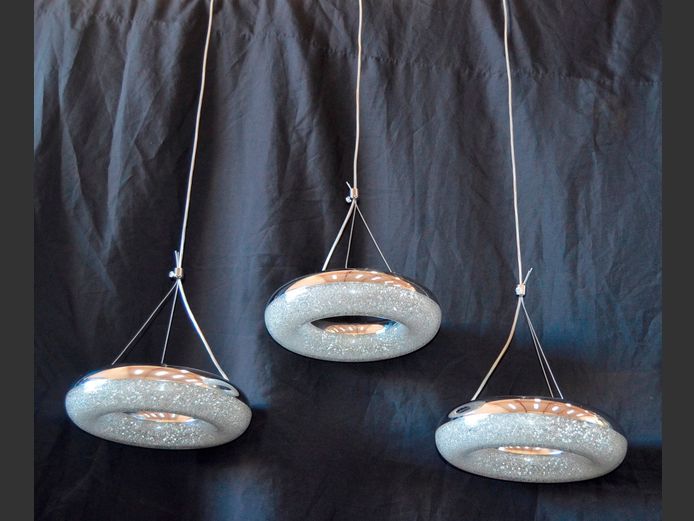 UNUSUAL 3-LIGHT GLASS & "SILVERED" CEILING LIGHT