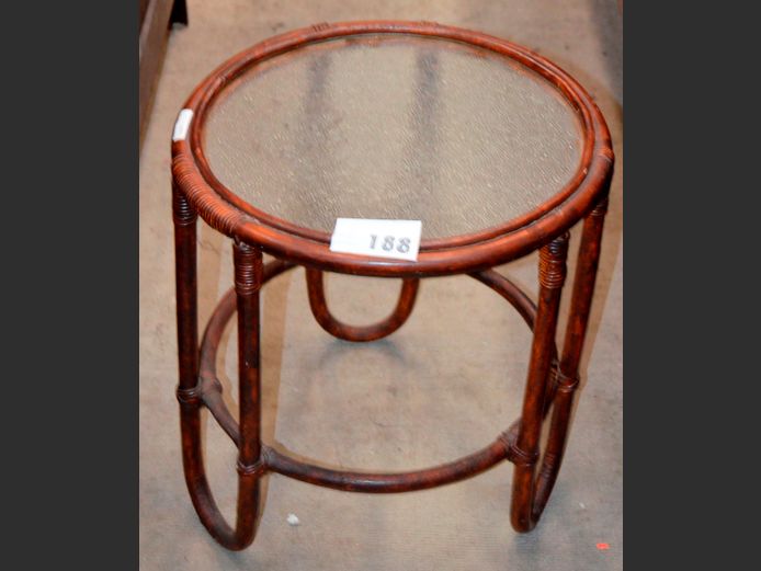 CANE & GLASS CIRCULAR SIDE TABLE, 40cm Diameter x 43cm High