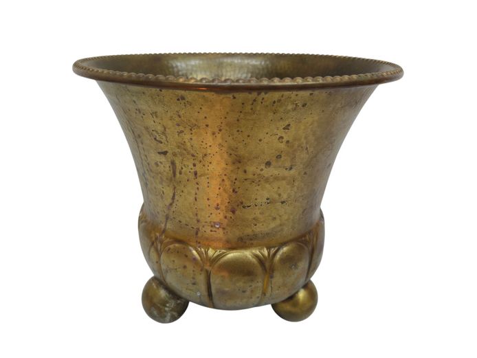 Antique Hand-Hammered Brass Footed Jardinière